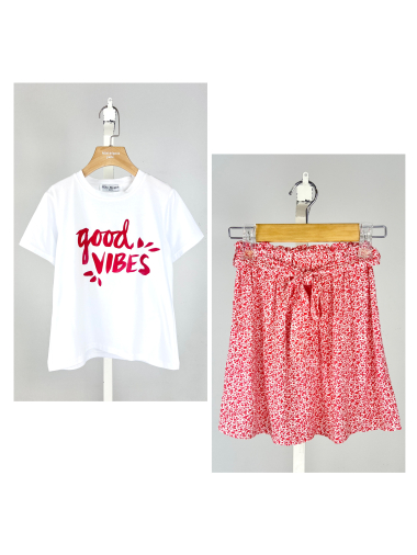 Wholesaler Mini Mignon Paris - Cotton t-shirt and floral skirt set for girls