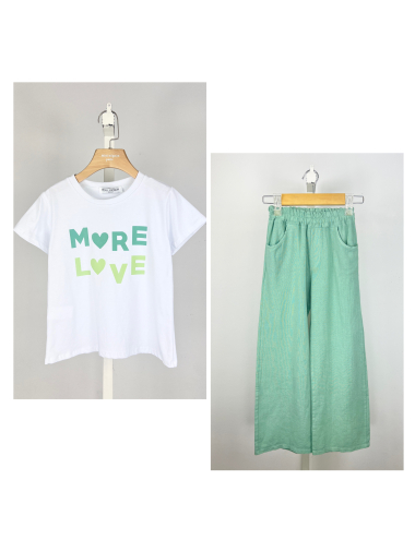 Großhändler Mini Mignon Paris - Set aus Baumwoll-T-Shirt und Leinenhose für Mädchen