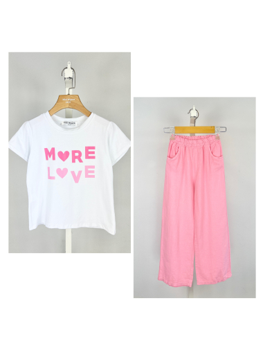 Grossiste Mini Mignon Paris - Ensemble t-shirt en coton et pantalon en lin pour fille