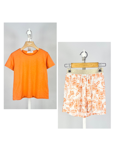 Großhändler Mini Mignon Paris - Set aus Baumwoll-T-Shirt und Shorts mit Bohemian-Print für Mädchen