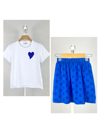 Großhändler Mini Mignon Paris - Set aus T-Shirt und Rock aus Baumwolle für Mädchen