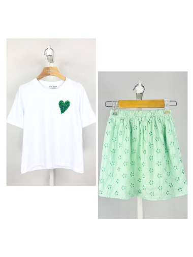 Großhändler Mini Mignon Paris - Set aus T-Shirt und Rock aus Baumwolle für Mädchen
