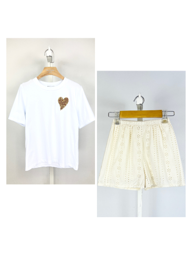 Mayorista Mini Mignon Paris - Conjunto niña camiseta y pantalón corto de algodón