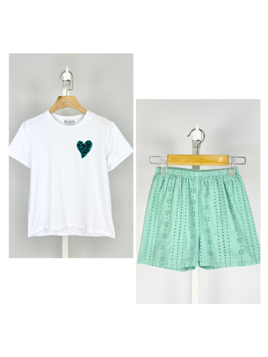 Grossiste Mini Mignon Paris - Ensemble t-shirt et short en coton pour fille