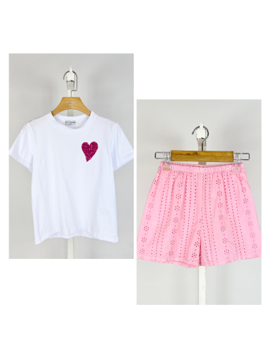 Großhändler Mini Mignon Paris - Set aus T-Shirt und Shorts aus Baumwolle für Mädchen