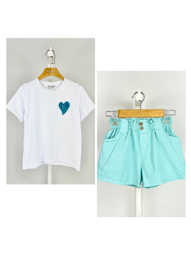 Großhändler Mini Mignon Paris - Set aus T-Shirt und Shorts aus Baumwolle für Mädchen