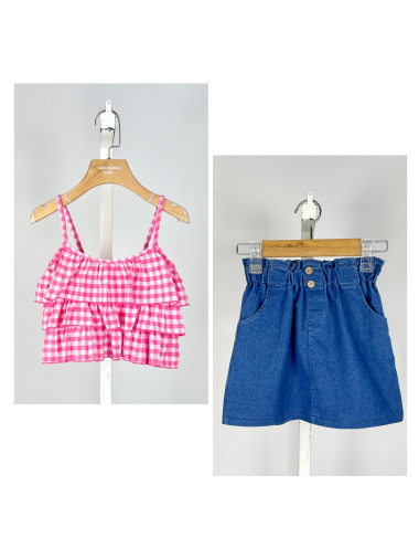 Wholesaler Mini Mignon Paris - Girls' cotton strap top and skirt set