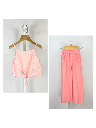 Wholesaler Mini Mignon Paris - Cotton top and linen pants set for girls