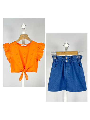 Wholesaler Mini Mignon Paris - Girls' cotton top and skirt set