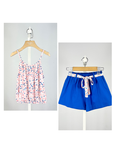 Wholesaler Mini Mignon Paris - Floral top with straps and cotton shorts set for girls