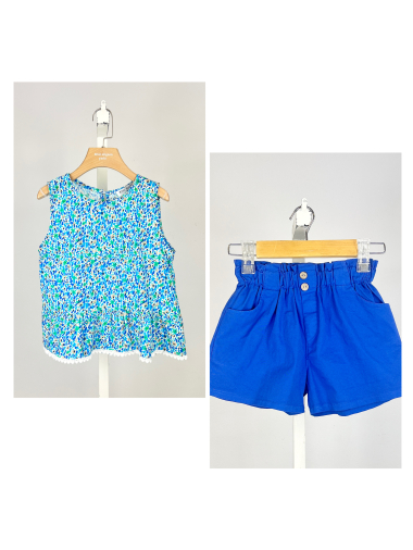 Wholesaler Mini Mignon Paris - Girls' sleeveless floral top and cotton shorts set