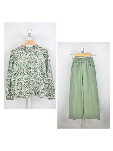Wholesaler Mini Mignon Paris - Floral cotton top and linen pants set for girls