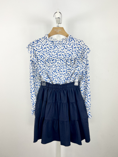 Mayorista Mini Mignon Paris - Conjunto top floral y falda de algodón para niña