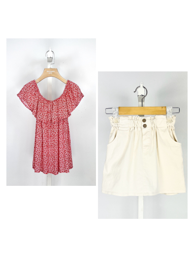Wholesaler Mini Mignon Paris - Floral top and cotton skirt set for girls