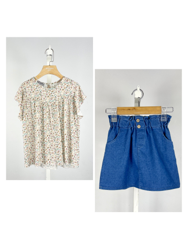 Wholesaler Mini Mignon Paris - Floral top and cotton skirt set for girls