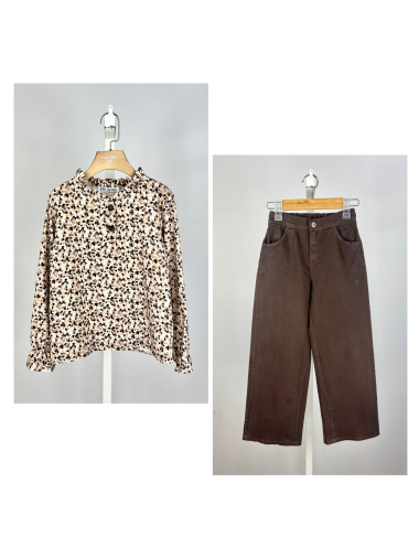 Wholesaler Mini Mignon Paris - Floral top and loose cotton pants set for girls