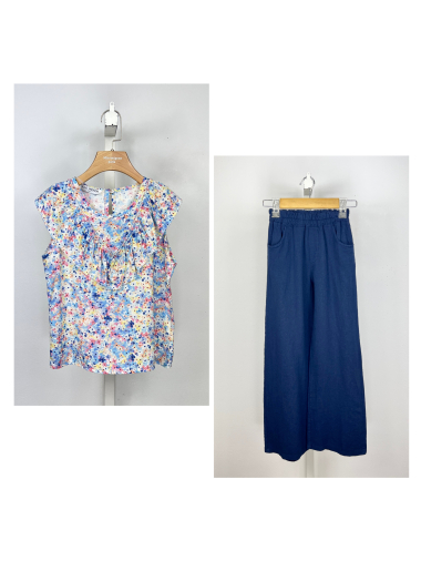 Wholesaler Mini Mignon Paris - Floral top and linen pants set for girls