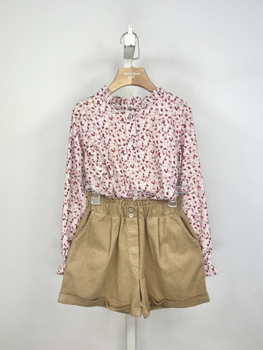 Wholesaler Mini Mignon Paris - Girls' liberty floral top and corduroy shorts set