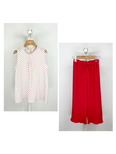 Wholesaler Mini Mignon Paris - Sleeveless top and pleated pants set for girls