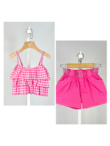 Wholesaler Mini Mignon Paris - Girls' gingham top and cotton shorts set