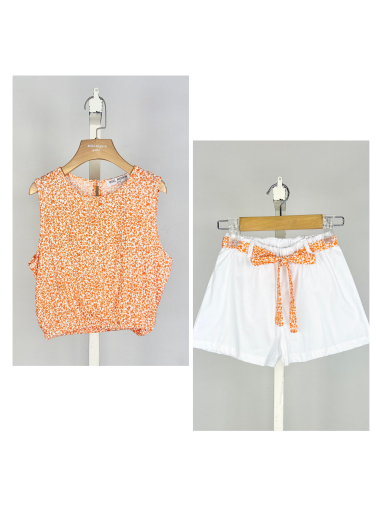 Wholesaler Mini Mignon Paris - Floral top and cotton shorts set for girls