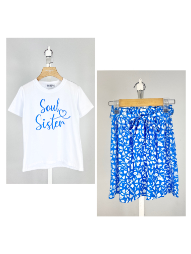 Wholesaler Mini Mignon Paris - Cotton t-shirt and floral skirt set for girls