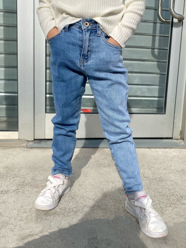 Mayorista Mini Mignon Paris - Jeans rectos slim bicolor con cintura alta y ajustable para niña