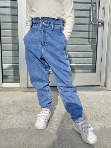 Großhändler Mini Mignon Paris - Locker sitzende, elastische Mom-Jeans mit hohem Bund für Mädchen