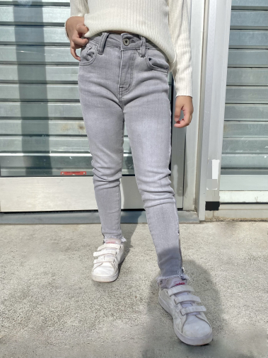Wholesaler Mini Mignon Paris - Gray high-waisted, adjustable skinny jeans for girls