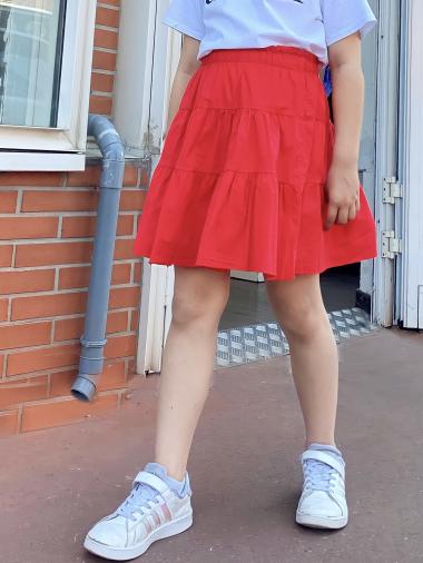 Grossiste Mini Mignon Paris - Jupe en coton à volant et taille élastiquée pour fille