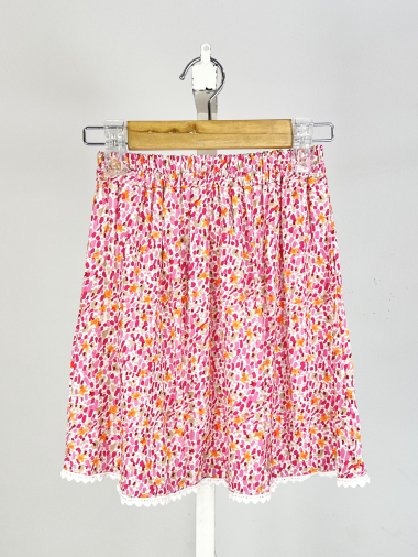 Wholesaler Mini Mignon Paris - Floral skirt with little heart lace for girls