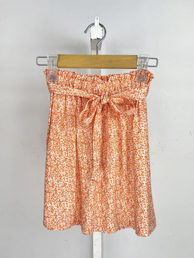 Wholesaler Mini Mignon Paris - Short floral skirt with belt for girls