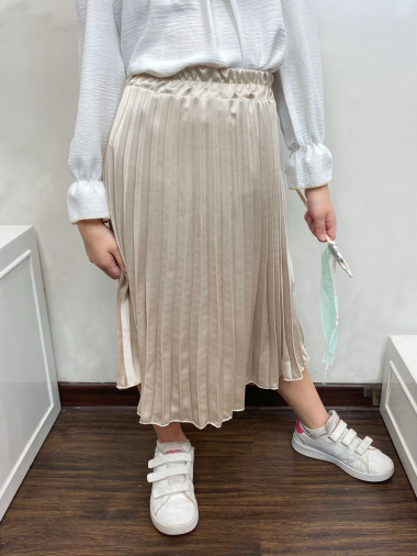 Grossiste Mini Mignon Paris - Jupe plissée en satin mi-longue pour fille