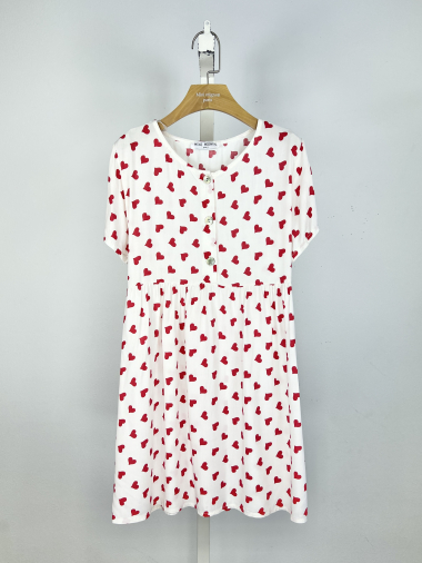 Wholesaler Mini Mignon Paris - Girls Short Sleeve Heart Print Dress