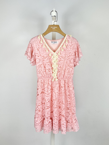 Großhändler Mini Mignon Paris - Böhmisches Kleid mit Spitze und Pompons für Mädchen