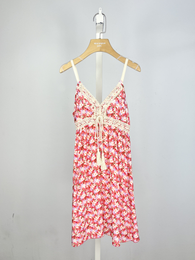 Wholesaler Mini Mignon Paris - Bohemian floral dress with lace and adjustable straps for girls