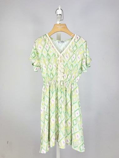 Wholesaler Mini Mignon Paris - Bohemian printed dress with pompoms for girls