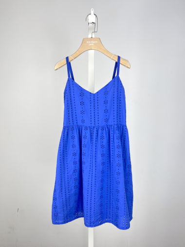 Wholesaler Mini Mignon Paris - Cotton dress, English embroidery and adjustable straps for girls