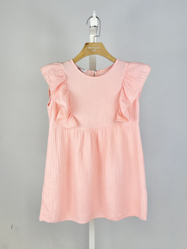 Wholesaler Mini Mignon Paris - Girls' Ruffled Cotton Gauze Dress