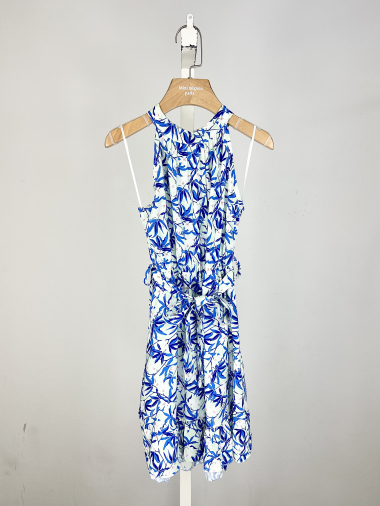 Wholesaler Mini Mignon Paris - Floral dress, halter neck and belt for girls