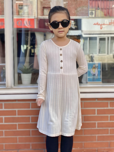 Wholesaler Mini Mignon Paris - Girls' Long Sleeve Ribbed Sweater Dress