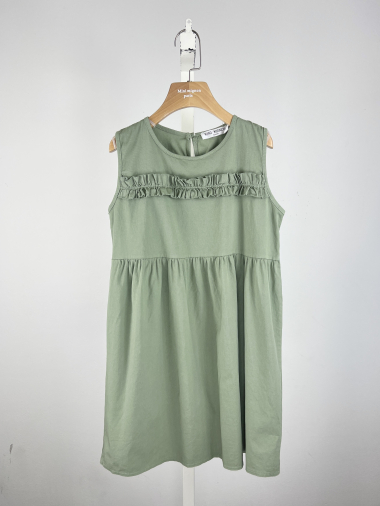 Wholesaler Mini Mignon Paris - Girls' plain sleeveless cotton dress with ruffles