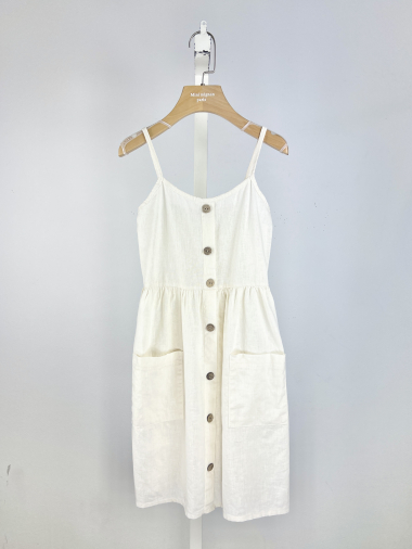 Wholesaler Mini Mignon Paris - Plain linen dress with straps and pockets for girls