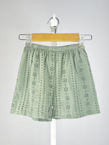 Wholesaler Mini Mignon Paris - Cotton shorts with English embroidery and lined for girls