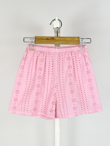 Grossiste Mini Mignon Paris - Short en coton à broderies anglaises et doublé pour fille