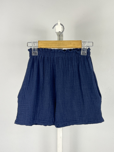 Großhändler Mini Mignon Paris - Shorts aus Baumwollgaze mit Taschen für Mädchen