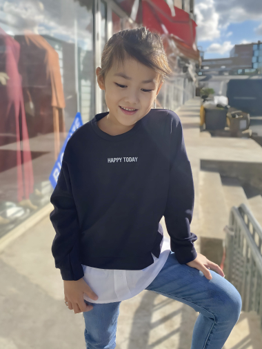 Grossiste Mini Mignon Paris - Sweat en coton à message et bas de chemise pour fille