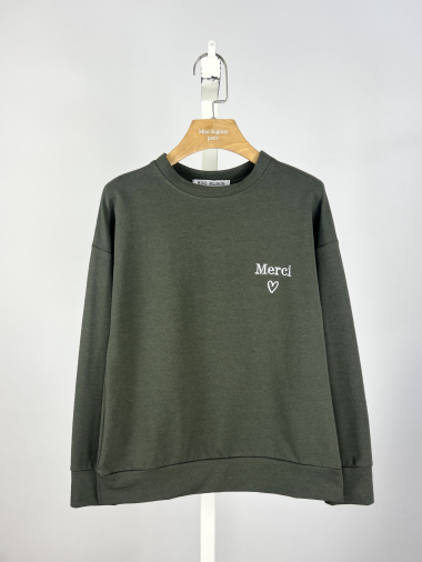 Großhändler Mini Mignon Paris - Baumwoll-Sweatshirt mit gestickter Botschaft für Mädchen