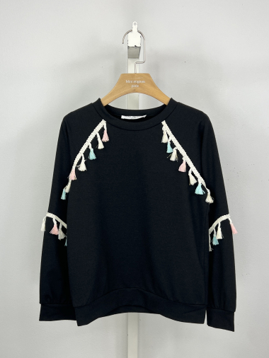 Wholesaler Mini Mignon Paris - Bohemian cotton sweatshirt with pompoms for girls