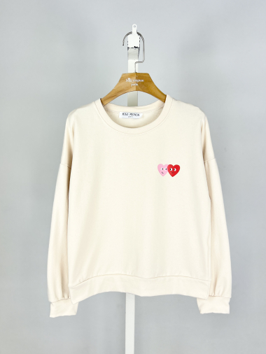 Großhändler Mini Mignon Paris - Baumwollfleece-Sweatshirt mit Herzdruck für Mädchen